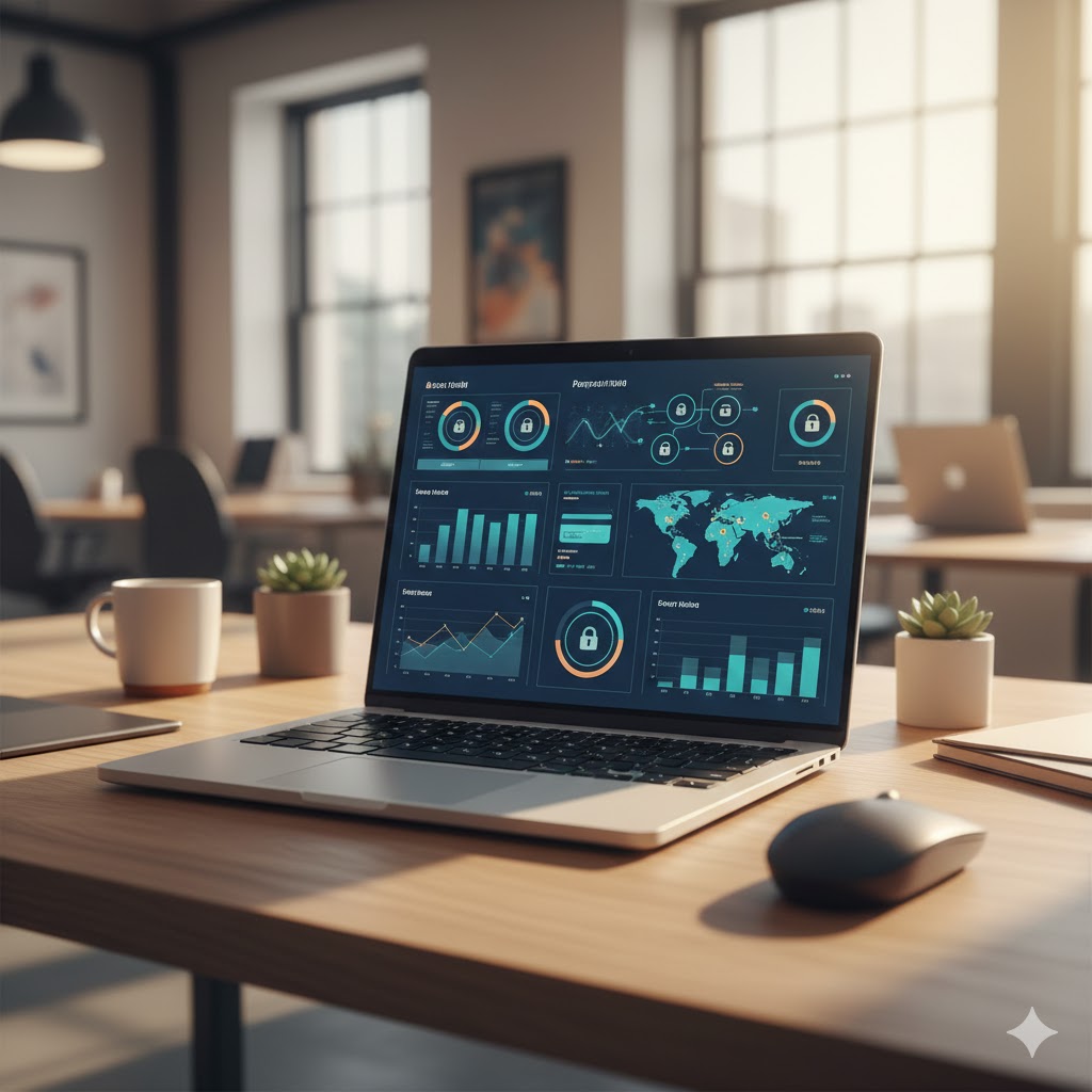 Fintech analytics dashboard on a laptop screen